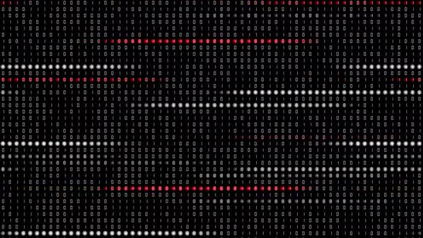 Siyah Ekranda Parlayan Kırmızı Pikselli Ikili Kod Birler Sıfırlardan Oluşan — Stok video