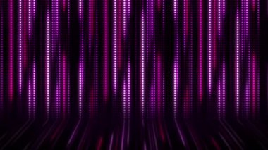 Renkli parlak çizgiler düşüyor. Parlak noktalar. Soyut soyut, neşeli, canlandırmalı mor arka plan. Ekran pikselleri.