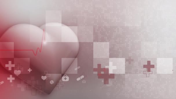 Animering Ett Rött Hjärta Medicinsk Abstrakt Bakgrund Med Sjukvårds Symboler — Stockvideo