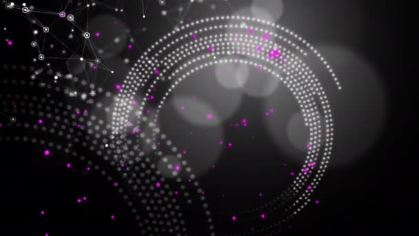 Abstract Digital Connection Moving Dots Lines Geometric Shapes Circles Black — Stock Video
