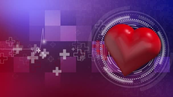 Κόκκινη Καρδιά Στρογγυλό Στοιχείο Hud Αφηρημένα Ιατρικά Σύμβολα Υποβάθρου Καρδιογράφημα — Αρχείο Βίντεο