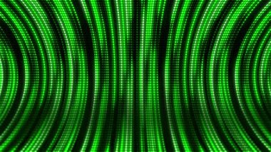 Yuvarlak noktalı dinamik yeşil tünel. Parlak ışıklı çizgiler. Ekranlar için döngülü retro animasyon. Soyut arkaplan.
