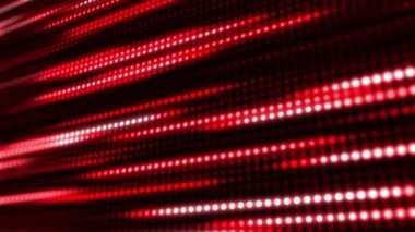 Parlak kırmızı piksel noktalarından kurtul. Eylemsel aydınlatma çizgilerinin etkisi. Bulanık elektronik ekran arka planı. Döngülü animasyon grafikleri.