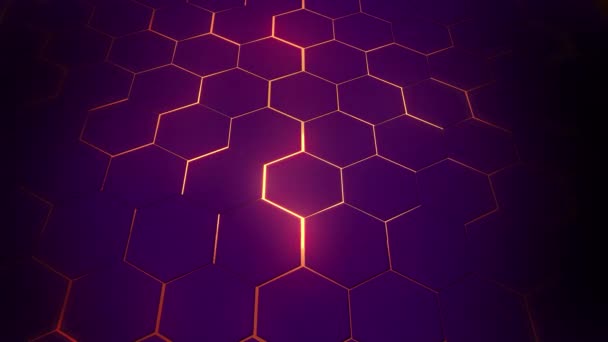 Technologische Gloeiende Violette Achtergrond Met Patroon Honingraat Vormen Futuristisch Oppervlakteconcept — Stockvideo