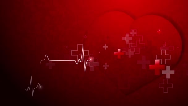 Kardiogram Animacyjny Czerwonym Tle Bijącym Sercem Krzyże Szpitalne Pętla Medyczna — Wideo stockowe