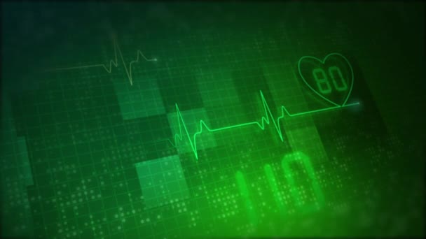 Monitor Com Eletrocardiograma Linha Cardíaca Indicadores Frequência Cardíaca Abstract Looped — Vídeo de Stock