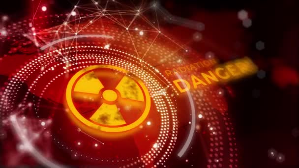 Symbol Für Radioaktive Gefahr Roter Abstrakter Warnhintergrund Mit Weltkarte Animiertes — Stockvideo