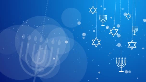 Witte Geanimeerde Grafische Pictogrammen Symbolen Van Het Jodendom Blauwe Abstracte — Stockvideo