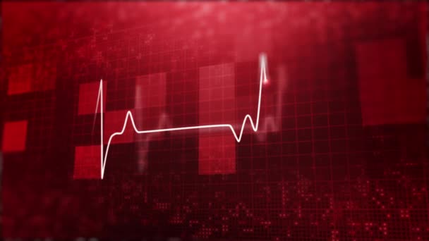 Фон Анимацией Кардиограммы Сердца Линия Экг Абстрактном Красном Медицинском Фоне — стоковое видео