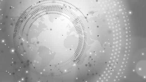 Beyaz Zemin Üzerinde Noktaların Pleksus Çizgilerinin Dairesel Animasyonu Olan Dünya — Stok video