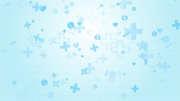 Abstracte Medische Animatie Met Vallende Ziekenhuissymbolen Blauwe Looped Achtergrond Gezondheidszorg — Stockvideo