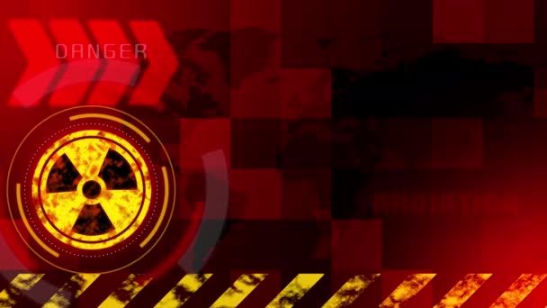 Warnsymbol Für Nukleare Strahlungsgefahr Animierter Roter Hintergrund Mit Gelbem Band — Stockvideo