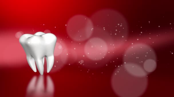 Rotating Model Tooth Red Abstract Background Particles Looped Dental Animation — Stock Video