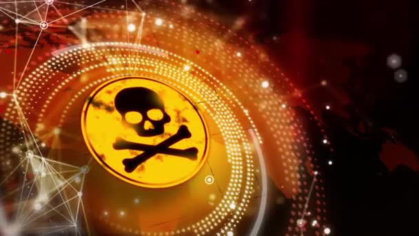 Animación Advertencia Ronda Signo Amarillo Con Cráneo Contaminación Ambiental Tóxica — Vídeos de Stock