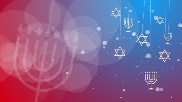 Jewish Religious Symbols Menorah Star David Symbols Judaism Blue Red — Stockvideo