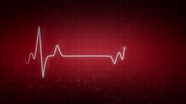 Monitör nabız çizgisinde göster. Kırmızı zemin çizgili animasyonlu tıbbi ekran. Animasyon elektrokardiyogram kalp atışı. Boşluğu kopyala.