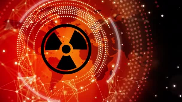 Sarı Arka Planda Nükleer Tehlike Ikonunun Döngülü Animasyonu Radyasyon Kirliliği — Stok video