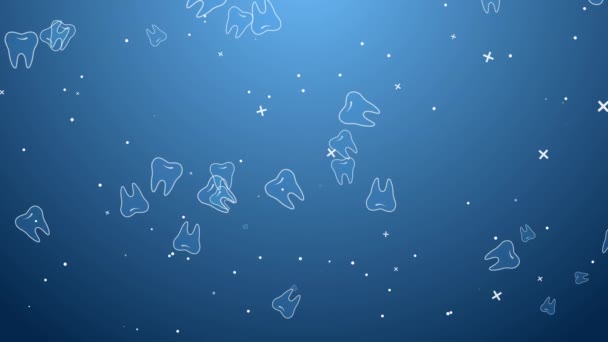 Blue Animated Background Drawn Cartoon Teeth Rotating Dental Symbols Abstract — Stock Video
