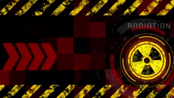 Fundal Avertizare Simbol Nuclear Strălucitor Mesaj Ecran Roșu Pericolului Radioactiv — Videoclip de stoc