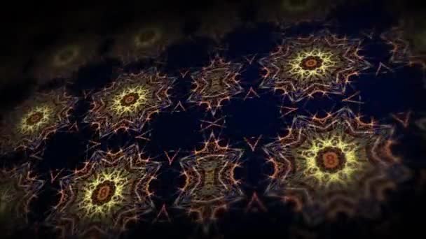 Gelbe Leuchtende Fraktalmuster Kleine Punkte Festliche Animation Geometrischer Formen Kaleidoskop — Stockvideo
