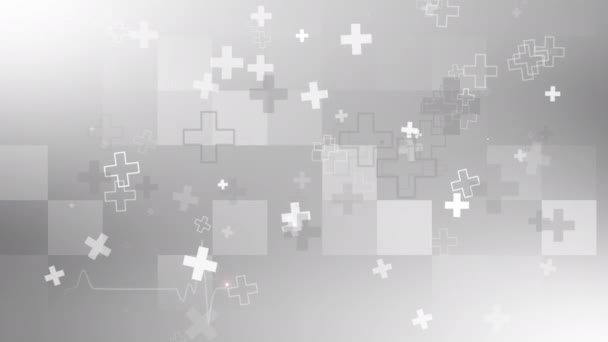 Серый Медицинский Абстрактный Фон Пикселями Геометрическими Фигурами Анимация Плюсов Крестов — стоковое видео