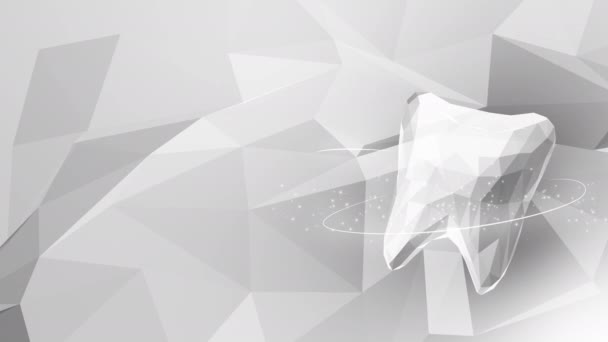 Diente Poligonal Blanco Modelo Médico Símbolo Dental Sobre Fondo Triángulos — Vídeo de stock