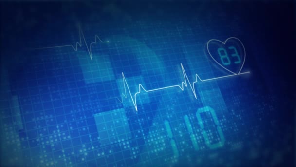 Elektronik Ekranda Kardiyogram Kalp Var Sağlık Kontrollü Bilgisayar Animasyonu Pikselli — Stok video
