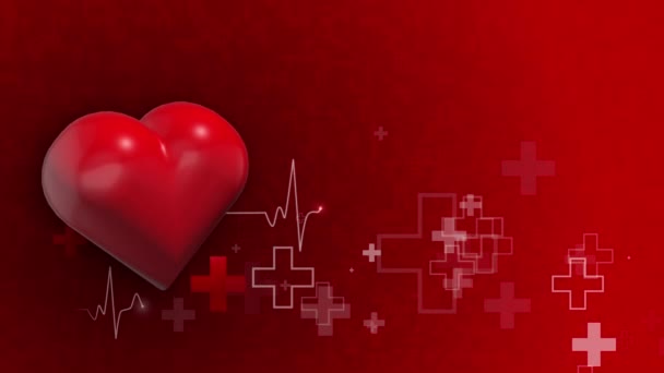 Wielki Pulsujący Symbol Serca Medycyny Animacja Geometrycznych Figur Plusów Krzyży — Wideo stockowe