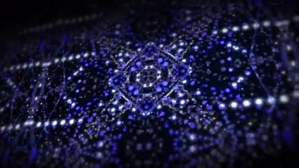 Movimiento Caótico Abstracto Pequeñas Partículas Azules Mosaico Simétrico Caleidoscopio Espejado — Vídeos de Stock