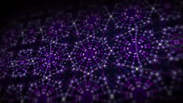 Leuchtend Violettes Neonkaleidoskopmuster Verwischte Kanten Florales Vereinsmosaik Festliche Looping Animation — Stockvideo