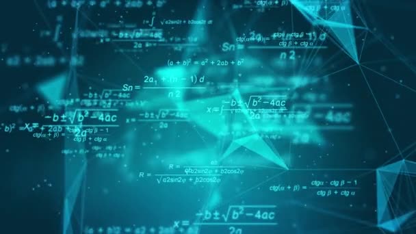 Sayılar Formüllerle Soyut Matematiksel Arkaplan Pleksus Çizgileri Üçgenleri Olan Bilimsel — Stok video