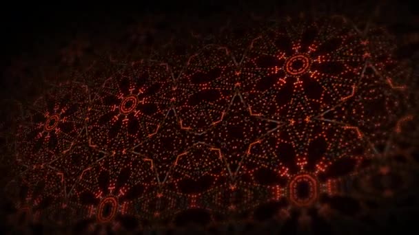 Orangefarben Glühende Kaleidoskopmuster Floraler Schmuck Aus Kleinen Punkten Dynamischer Schleifenhintergrund — Stockvideo