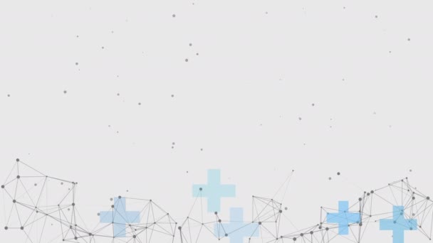 プレキサス線と青色の医療クロスで抽象的な多角形パターン アニメーション化された医療の背景 コピースペース — ストック動画