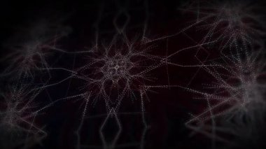 Soyut ilmikli dikişsiz çiçek dürbünü. Koyu arkaplanda parlayan beyaz ve kırmızı noktaların deseni.