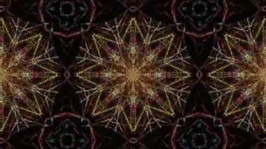 Sarı geometrik desenli ve şekilli soyut kaleydoskop. Döngülü hareket grafikleri.
