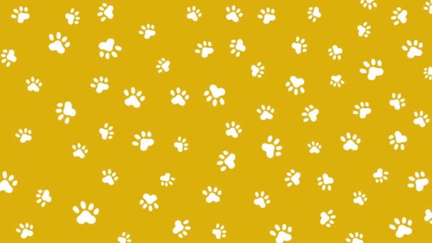 Pata Animada Impresiones Gato Perro Sobre Fondo Animal Amarillo Gráficos — Vídeo de stock