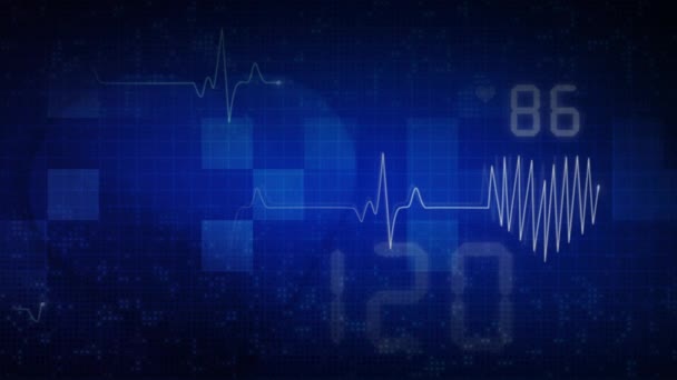 Blue Abstract Medical Background Animated Heart Cardiogram Line Graphics Numbers — Stock Video