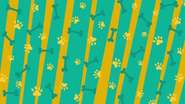 Бесшовный Петельный Рисунок Отпечатков Лап Костей Собаки Анимальная Ручная Мультипликация — стоковое видео
