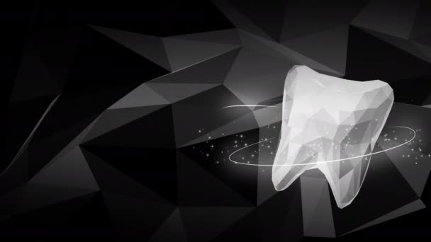 Ιατρικό Πολυγωνικό Τρισδιάστατο Μοντέλο Δοντιού Οδοντιατρικό Σύμβολο Μαύρο Χαμηλό Φόντο — Αρχείο Βίντεο