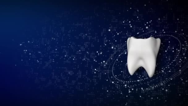 ピクセルが付いている青い技術的な背景の回転3次元3Dモデル白い歯 白い飛行粒子を咲かせる アニメーション — ストック動画