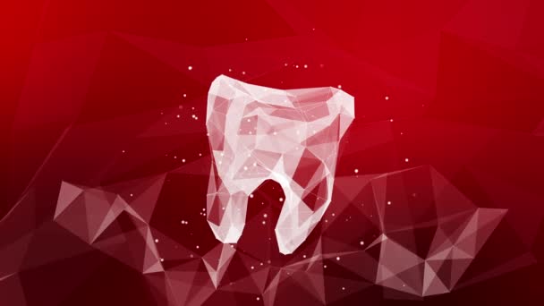 Düşük Polimerli Boyutlu Diş Ikonu Çokgen Tıbbi Kırmızı Ekran Koruyucu — Stok video