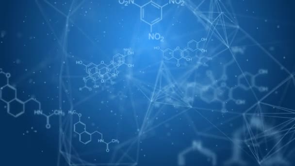 Antecedentes Científicos Azuis Com Fórmulas Moleculares Químicas Linhas Plexo Animação — Vídeo de Stock