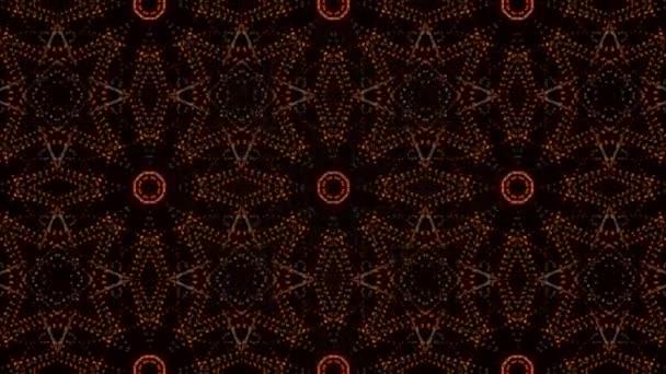 Dynamisches Orangefarbenes Blumenmuster Auf Dunklem Hintergrund Kaleidoskop Gespiegelter Punkte Loopinggrafik — Stockvideo