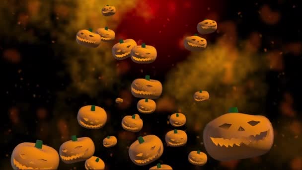 Падіння Апельсинових Гарбузів Хелловін Петлі Осінньої Святкової Анімації Темному Тлі — стокове відео