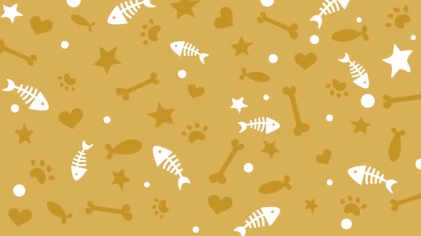 Zoolojik Bir Temada Düz Bir Çizgi Kalp Balığı Kemik Simgelerinin — Stok video