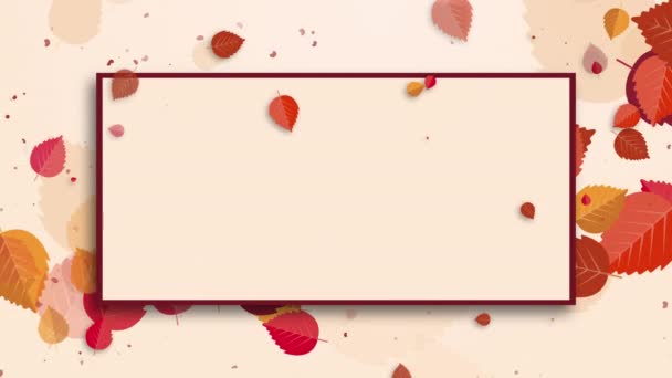 红黄相间的落叶呈米黄色背景 文本的矩形框架 秋季销售背景模板 循环动画 — 图库视频影像