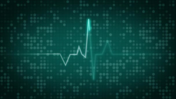 Animierte Herzschlagpulslinie Auf Grünem Hintergrund Mit Blinkenden Pixeln Kardiogramm Des — Stockvideo
