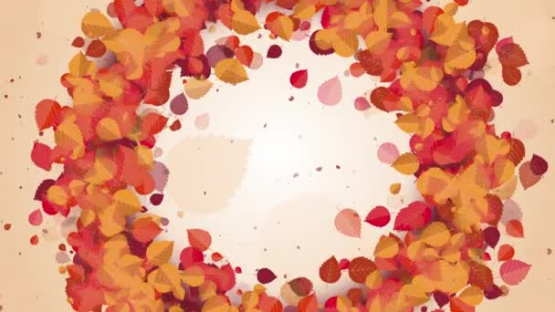 アニメーションの黄色い葉を持つ秋の丸い羽 植物の装飾 ループモーショングラフィックス コピースペース — ストック動画