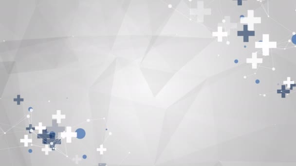 Gezondheidszorg Medische Achtergrond Met Kruisen Plexus Lijnen Grijze Farmaceutische Animatie — Stockvideo