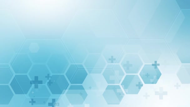 Modelul Hexagoane Traversează Icoane Medicale Fundal Abstract Albastru Concept Sănătate — Videoclip de stoc